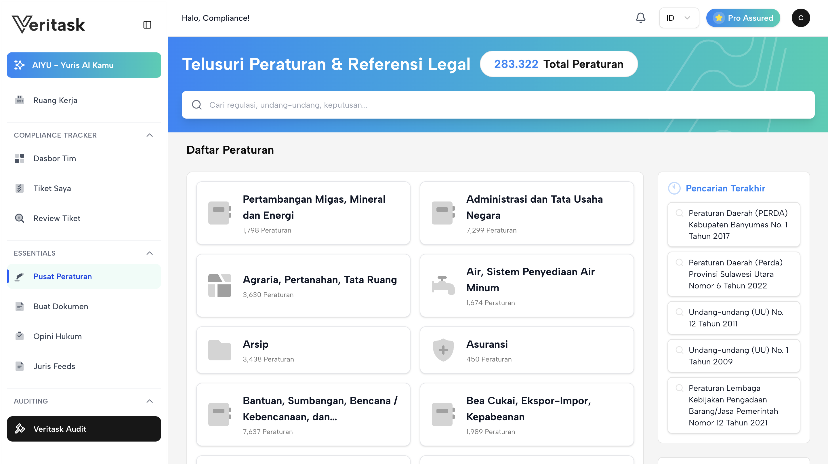 Tampilan dashboard Veritask